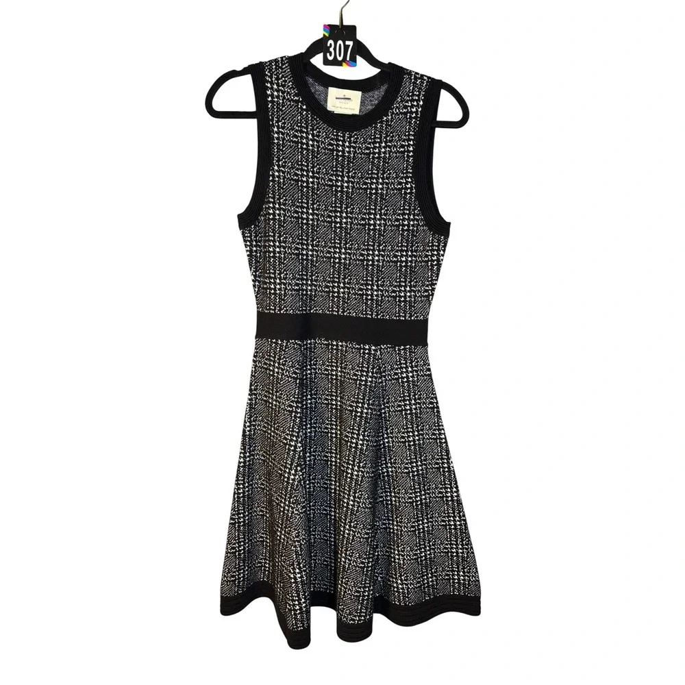 NWOT Kate Spade Mod Knit Wool Grey Plaid Sleeveless Sweater Mini Dress ($498) XS